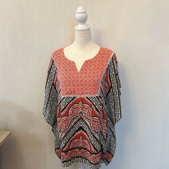 CATO red black white floral batwing sleeve blouse Size L NWT - Picture 2 of 9